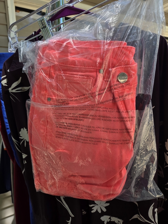 Risen Jeans Pants - High-Rise Coral Pink Corduroy Jean Shorts